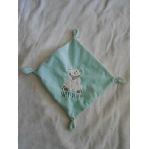 Doudou Mouchoir Ours Polaire Vert Blanc Bleu Sweet Dream Nicotoy Kitchoun Simba Toys Carré