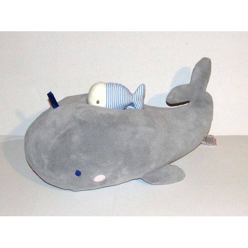 Peluche Baleine Grise Jacadi + Poisson Rayé Doudou Baleine 36 Cm