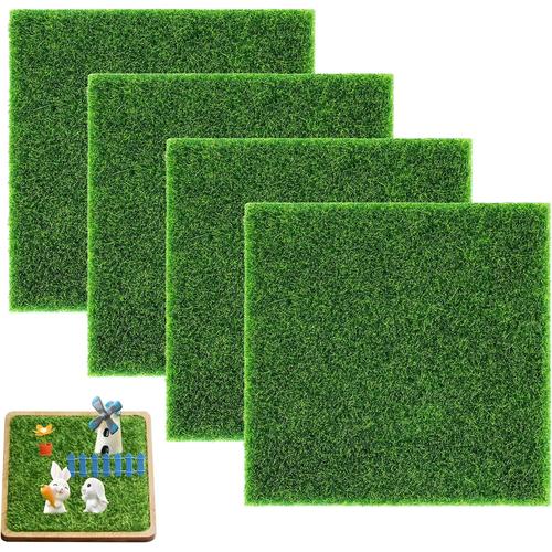 Vert Lot De 4 Tapis De Gazon Artificiel Miniature - 15 X 15 Cm - Décoration Miniature De Jardin - Pour L'intérieur Et L'extérieur - Micro-Paysage - Terrasse