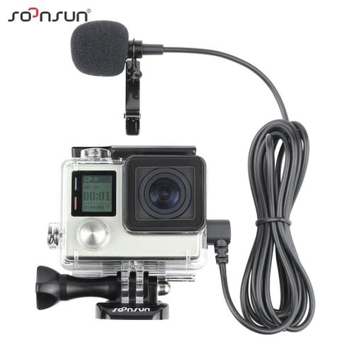 SOONSUN boîtier de boîtier squelette boîtier de protection ouvert latéral + câble de Microphone externe pour GoPro Hero 3 3 + 4 pour Go Pro accessoires
