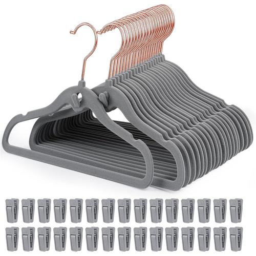 Gris Gris ¿ Cintres Antidérapants En Velours Pour Bébés Avec 20 Clips, Design En Cascade, Ultra Fins Pour Économiser L'espace, Pour L'organisation Des Manteaux Et Pantalons Des Nourrissons