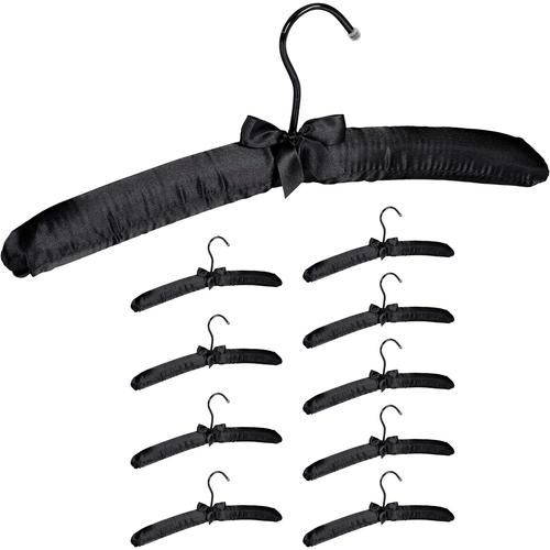 Noir Noir 10026615_1064 Satin, Set De 10, Cintre Rembourré Doux Pour Vestes, Crochet Rotatif 360°, 38 Cm, Noeud, Noir, Bois, Métal