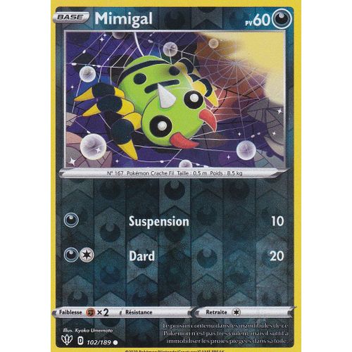 Carte Pokemon - Mimigal - 102/189 - Reverse - Épée Et Bouclier 3 Ténèbres Embrasées