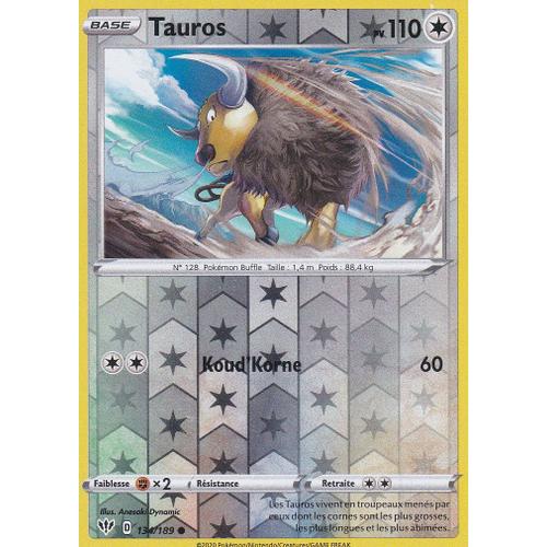 Carte Pokemon - Tauros - 134/189 - Reverse - Épée Et Bouclier 3 Ténèbres Embrasées