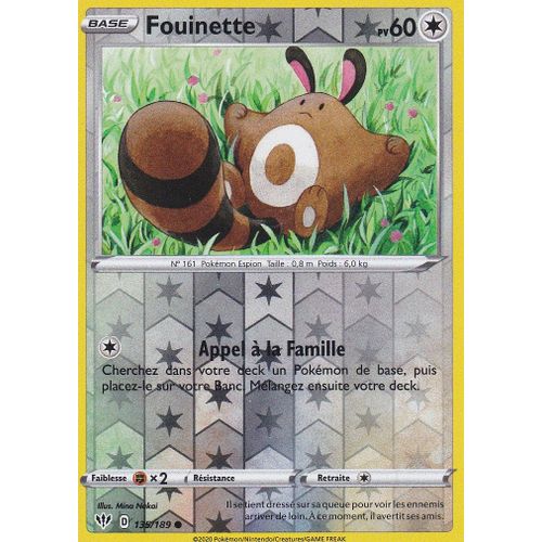 Carte Pokemon - Fouinette - 135/189 - Reverse - Épée Et Bouclier 3 Ténèbres Embrasées