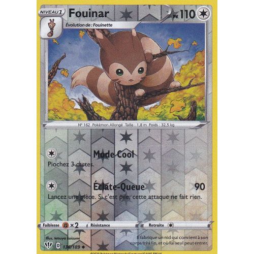 Carte Pokemon - Fouinar - 136/189 - Reverse - Épée Et Bouclier 3 Ténèbres Embrasées