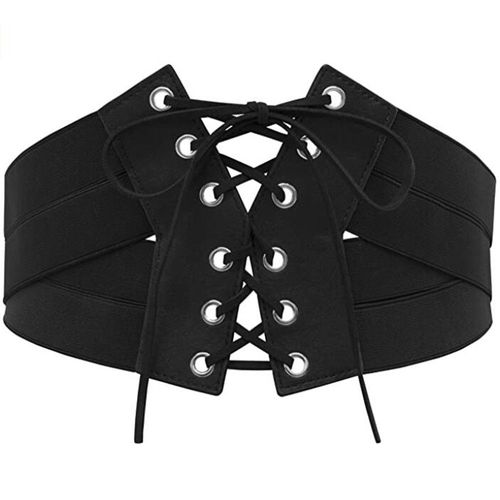 Envoie De France Ceinture Noir Zip Pu Solide Lanière Ruban Serre Taille Rétro Vintage Médiéval Punk Rock Victorien Corset Steampunk Moyen Âge