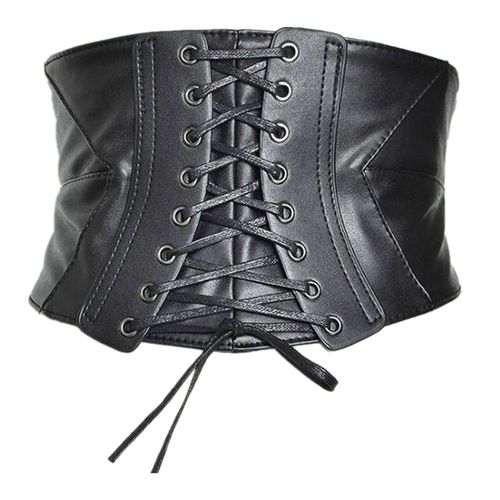 Envoie De France Ceinture Large Noir Zip Pu Solide Lanière Ruban Serre Taille Rétro Vintage Médiéval Punk Rock Victorien Corset Steampunk Moyen Âge