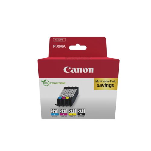 Canon CLI-571 C/M/Y/BK Multipack - Pack de 4 - 7 ml - noir, jaune, cyan, magenta - original - boîte de suspension - réservoir d'encre - pour PIXMA TS5051, TS5053, TS5055, TS6050, TS6051, TS6052...