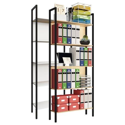 Vcm Bois, Métal, Rangement, Stand, Étagère, Bibliothèque, Déco, Livres, Étagère Sur Pied, Flakos, 5
