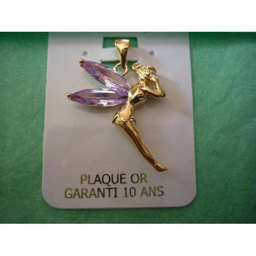 Pendentif Fée Clochette Plaqué Or Et Oxyde Zirconium Rose