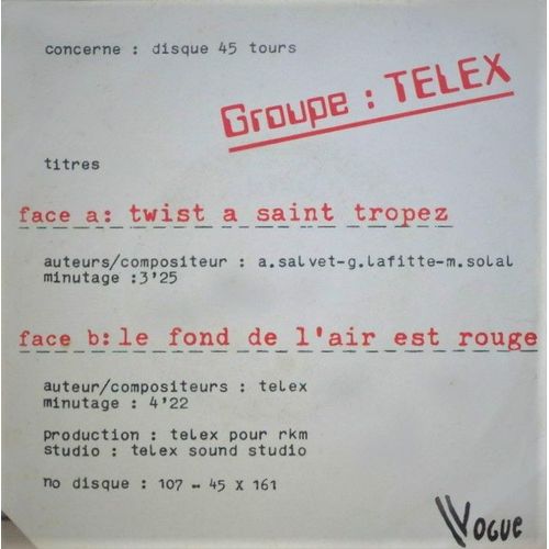 Twist À Saint Tropez + Le Fond De L'air Est Rouge (Original French Press 1978)