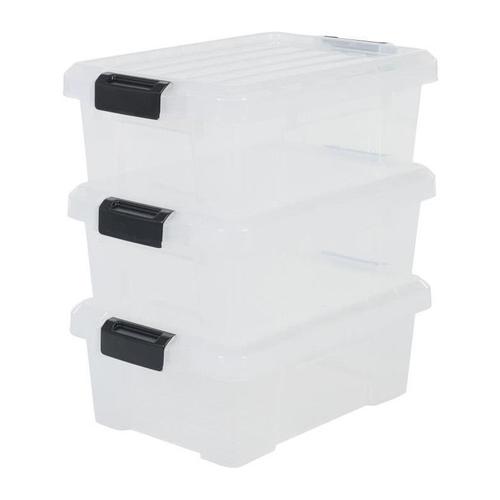 IRIS OHYAMA Lot de 3 boîtes de rangement avec fermeture clic - Power Box - SK-130 - Transparent - 12,5 L - 46 x 29,7 x 16 cm