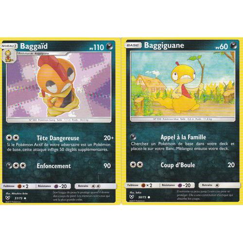 2 Cartes Pokemon - Baggaid 51/73 + Baggiguane 50/73 - Soleil Et Lune 3,5 Légendes Brillantes
