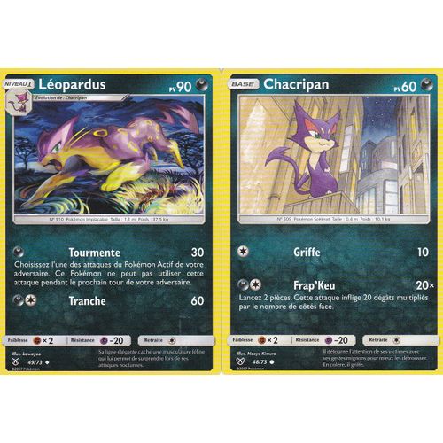 2 Cartes Pokemon - Léopardus 49/73 + Chacripan 48/73 - Soleil Et Lune 3,5 Légendes Brillantes