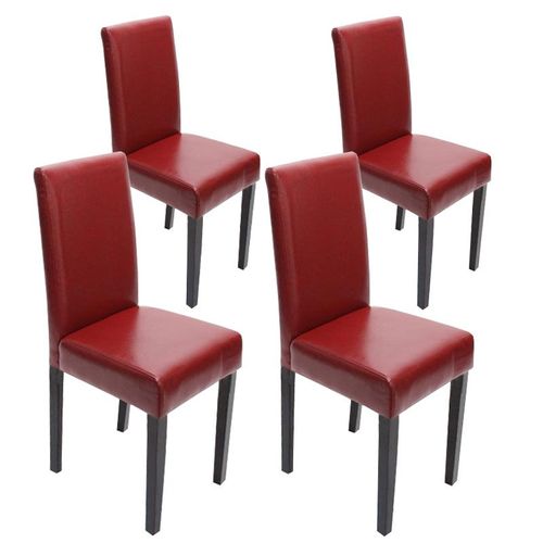 Lot De 4 Chaises De Séjour Littau   Cuir Reconstitué, Rouge, Pieds Foncés