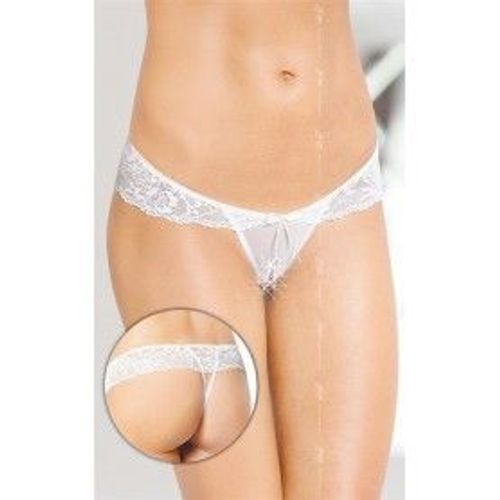 String Ouvert Dentelle Blanche Et Micro Résille - Rouge - S/M