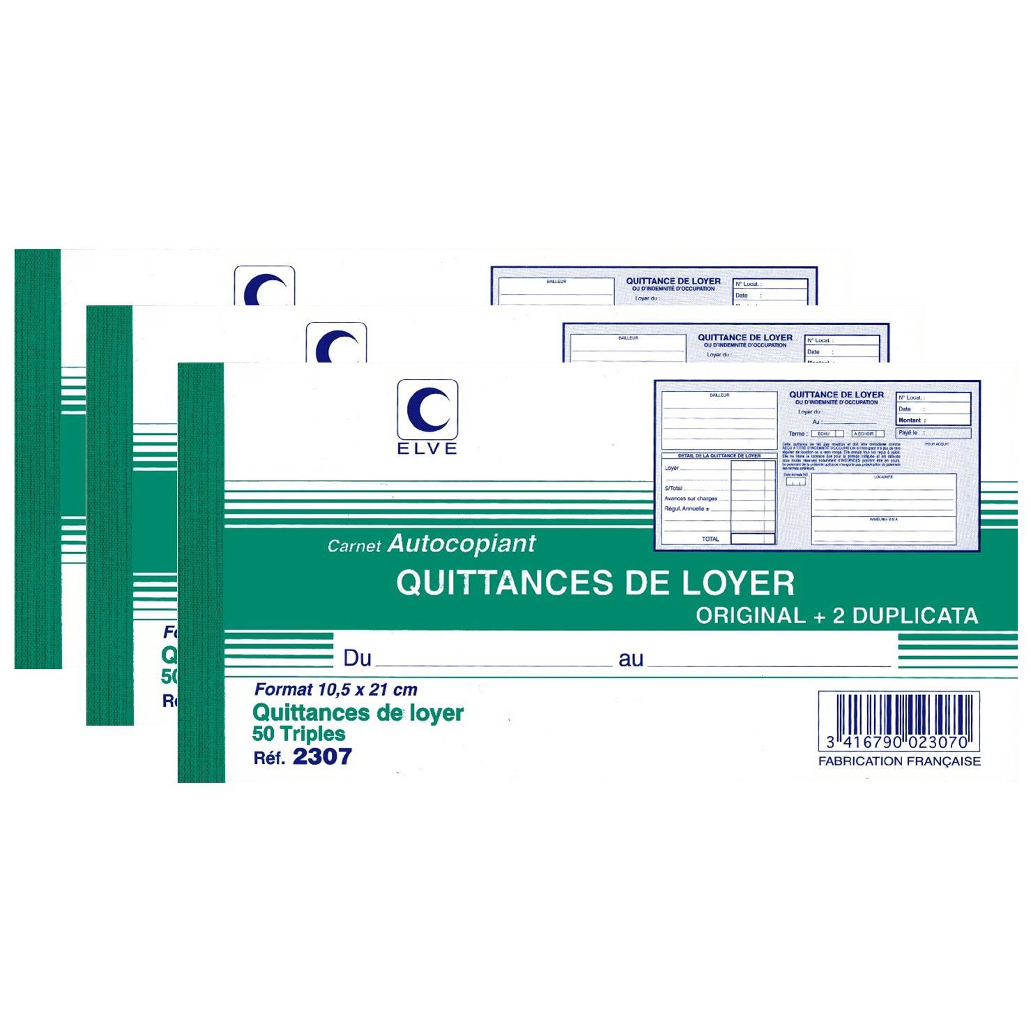 Quittance de loyer - EXACOMPTA 43E Carnet autocopiant Tripli