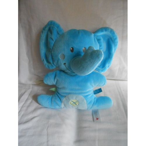 Doudou Nicotoy Elephant Bleu Croix Pantin Semi Plat 27cm Etiquette Simba Dickie