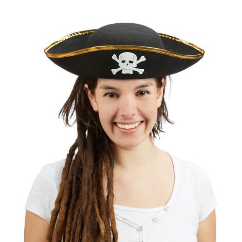 Relaxdays Chapeau De Pirate Noir Tricorne Avec Tête De Mort Déguisement Costume Carnaval