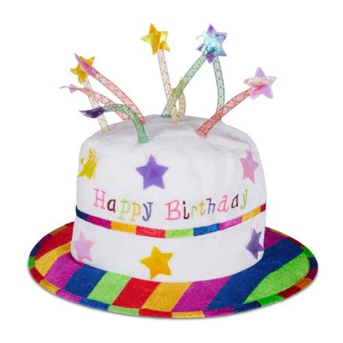 Relaxdays Chapeau-Gâteau Happy Birthday Chapeau D?Anniversaire, Chapeau Avec Bougies, Fête