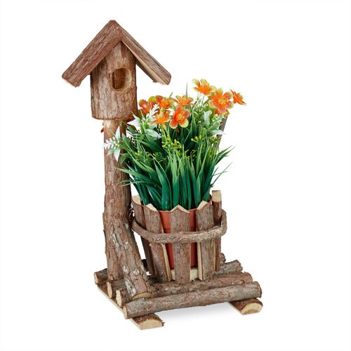 Relaxdays Pot De Fleurs En Bois Rond Support À Plantes Souche D?Arbre Cache-Pot, Bac