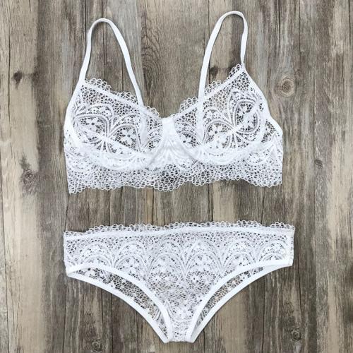 Ensemble De Lingerie Érotique En Dentelle Transparente, Sous-Vêtements Sexy Ajourés, Soutien-Gorge Et Culotte, Broderie, Intimes Pour Femmes