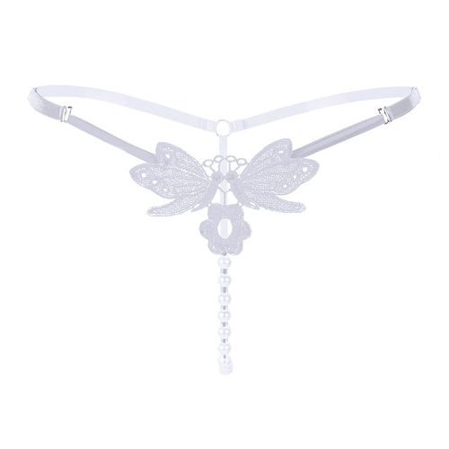 Culotte De Massage Avec Perles Pour Femmes, String Transparent, Taille Basse, Entrejambe Ouvert, Taille Réglable, String Papillon