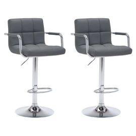 Lot De 2 Tabourets De Bar Gris Avec Accoudoirs Mike