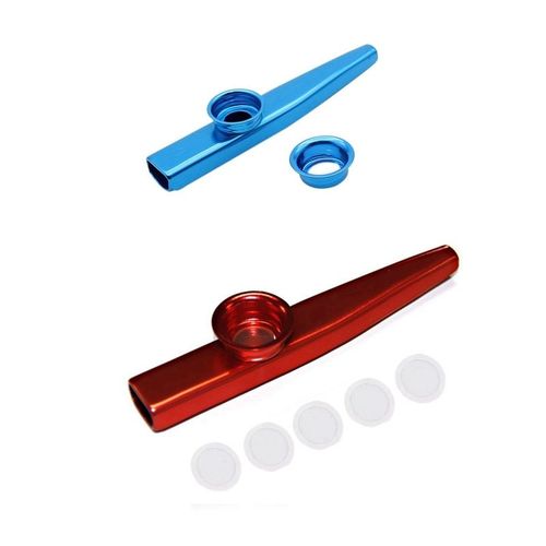 Kazoo Aluminium Alliage Métal Avec 5 Pièces Flûte Diaphragme Bleu & Mirliton En Alliage D'aluminium Avec Membrane Rouge