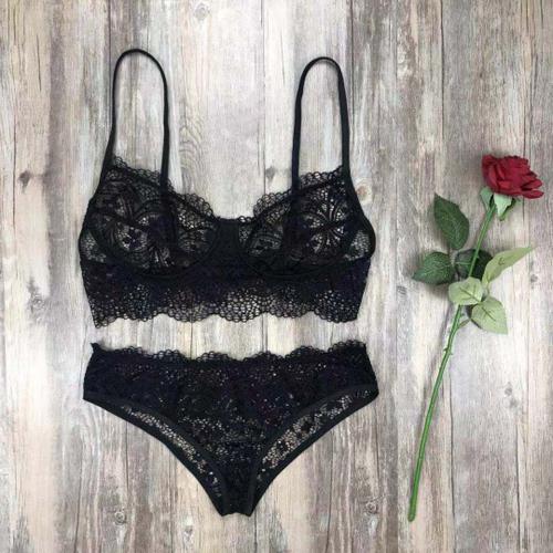 Ensemble De Lingerie Érotique En Dentelle Transparente, Sous-Vêtements Sexy Ajourés, Soutien-Gorge Et Culotte, Broderie, Intimes Pour Femmes