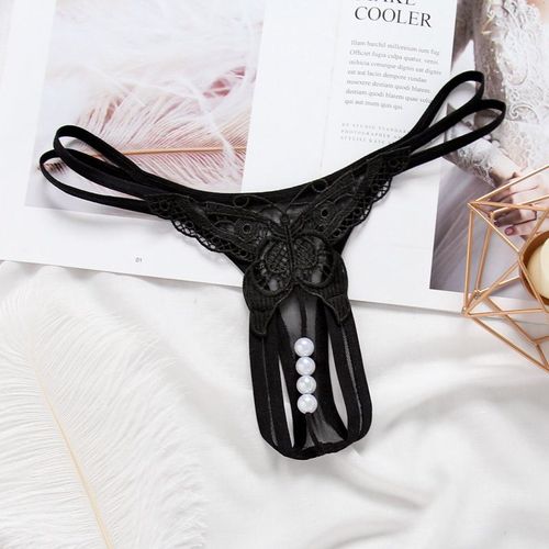 T-Pantalon Brodé Papillon, Culotte De Massage Perlée, String Transparent, Tanga Sexy, Sans Entrejambe, Grande Taille 1300 Ere