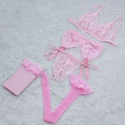 Ensemble De Lingerie Sexy En Dentelle Avec Bas Pour Femmes, Sous-Vêtements Intimes, Soutien-Gorge, Culotte, String, Porte-Jarretelles, Lingerie Sexuelle, Érotique