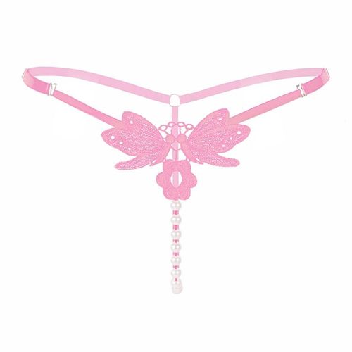 Culotte De Massage Avec Perles Pour Femmes, String Transparent, Taille Basse, Entrejambe Ouvert, Taille Réglable, String Papillon