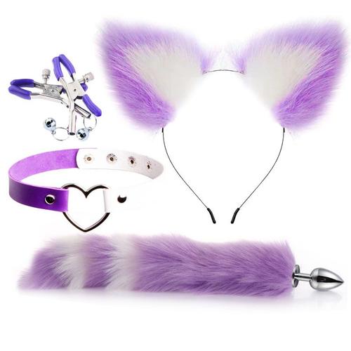 Bandeau Oreilles De Chat, Plug Anal, Queue De Renard, Ensemble De Jeux Pour Adultes, Pince À Mamelon, Collier De Cou, Cosplay Érotique, Jouets Sexuels Pour Femmes, Couple Bdsm