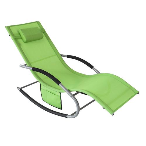 Sobuy Ogs28-Gr Bain De Soleil Chaise Longue Fauteuil À Bascule Avec Appui-Tête Et Pochette Latérale Et Repose-Pieds Transat De Jardin Rocking Chair Confortable