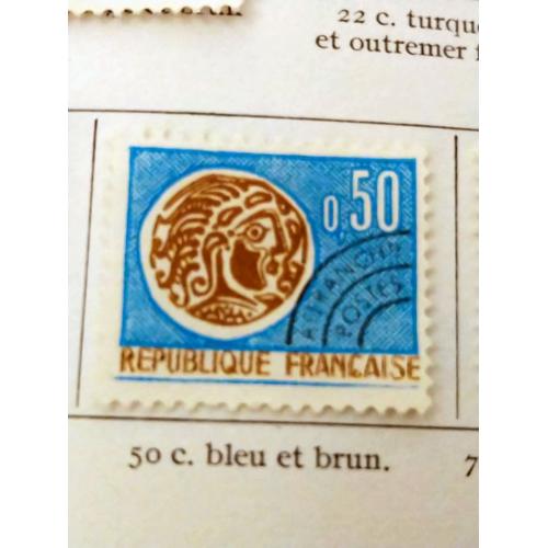 Timbre France Préoblitéré 128 Monnaie Gauloise 50c Bleu Et Brun 1964-1969