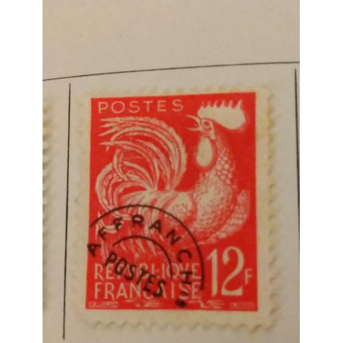 Timbre France Préoblitéré 111 Coq Gaulois 12f Rouge Carmin 1953-1959