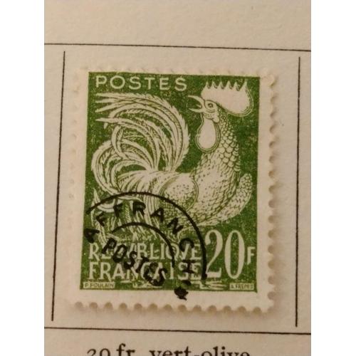 Timbre France Préoblitéré 113 Coq Gaulois 20f Vert 1953-1959