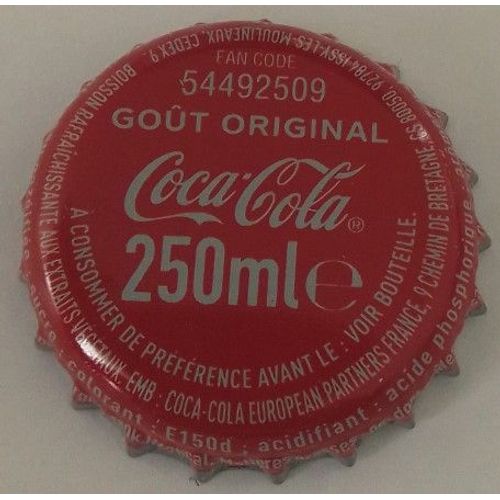 France Capsule Crown Cap Coca Cola Rouge 250 Ml Ean Code 54492509 Goût Original