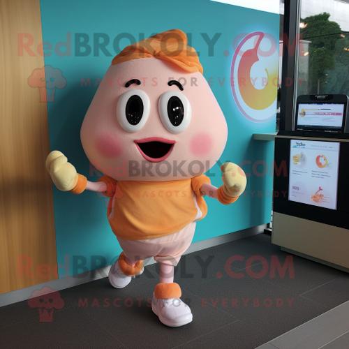 Personnage De Costume De Mascotte Redbrokoly Peach Ice Cream Habillé Avec Un Short De Course Et Des Montres Numériques