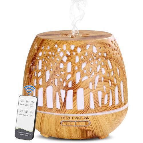 Bois Diffuseur D'huiles Essentielles 400ml, Télécommande D'humidificateur Ultrasonique Sans Bpa Avec Lumière Led À Couleurs Variables 3 Minuterie Pour La Maison/Yoga/Bureau/Spa - Bois