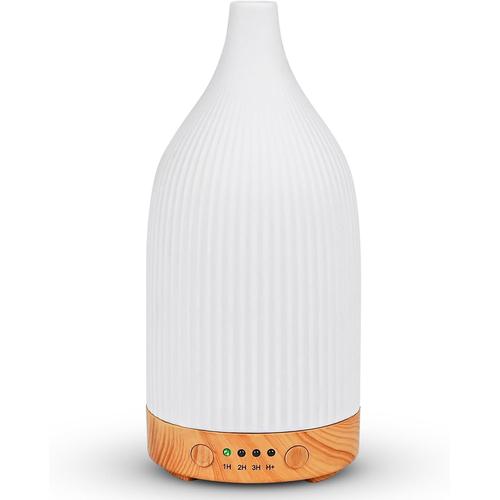 Blanc ® Diffuseur Huiles Essentielles 100ml, Céramique Diffuseur Parfum Maison Avec 7-Couleurs Changeantes, Diffuseur Aromathérapie Electrique Humidificateur D'air-Anhydre Arrêt Automatique 