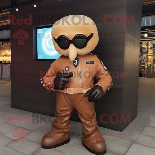 Personnage De Costume De Mascotte Redbrokoly Octopus Tan Vêtu D'une Veste En Cuir Et De Montres Numériques