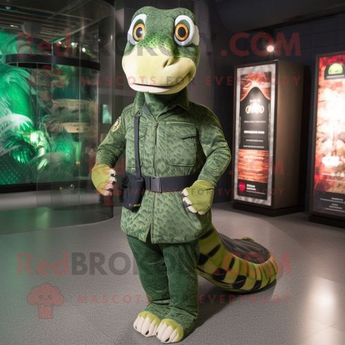 Costume De Mascotte Redbrokoly De Python Vert Forêt Habillé D'un Blouson Aviateur Et De Pochettes