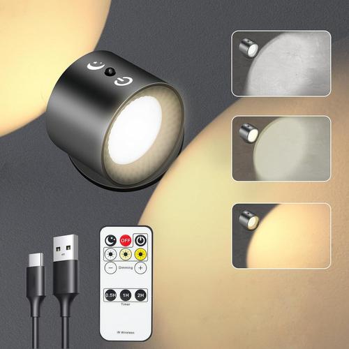 Noir Applique Murale Interieur, Spots Muraux Intérieure À Led À Commande Tactile, Rotation À 360° Lampe De Chevet, 5 Niveaux De Luminosité 3 Températures, Pour Chambre Chevet, Salon, Couloir (Noir)