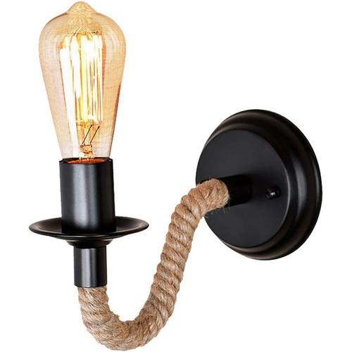 Noir Lampe Murale Vintage Rétro Américaine - Lampe Industrielle - Tube En Fer - Grande Corde - Applique Murale - E27 - 220 V - Pour Loft Couloir Salon Balcon (Pas De Source Lumineuse) [Classe