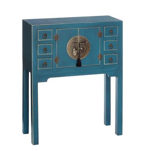 Console 2 Portes, 6 Tiroirs Bleue Meuble Chinois - Pekin