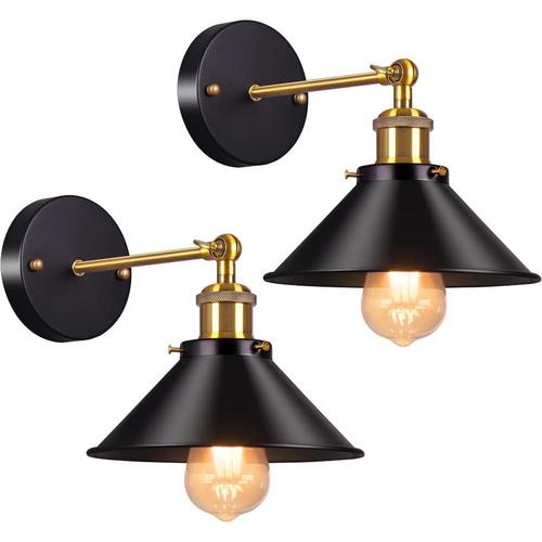 Noir Applique Murale En Métal Rétro Éclairage Industriel Suspension Luminaire Plafonnier Plafonnier E27 Pour Café Loft Cuisine Bar Restaurant Porche Allée Noir (Lot De 2)