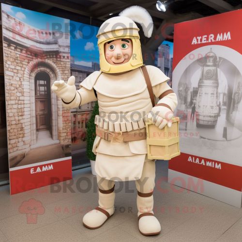 Personnage De Costume De Mascotte Redbrokoly De Soldat Romain Crème Habillé D'une Combinaison Et De Portefeuilles